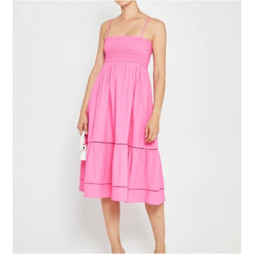 o.p.t.  Leila Smocked Square Neck A-Line Midi Dress Pink Size M